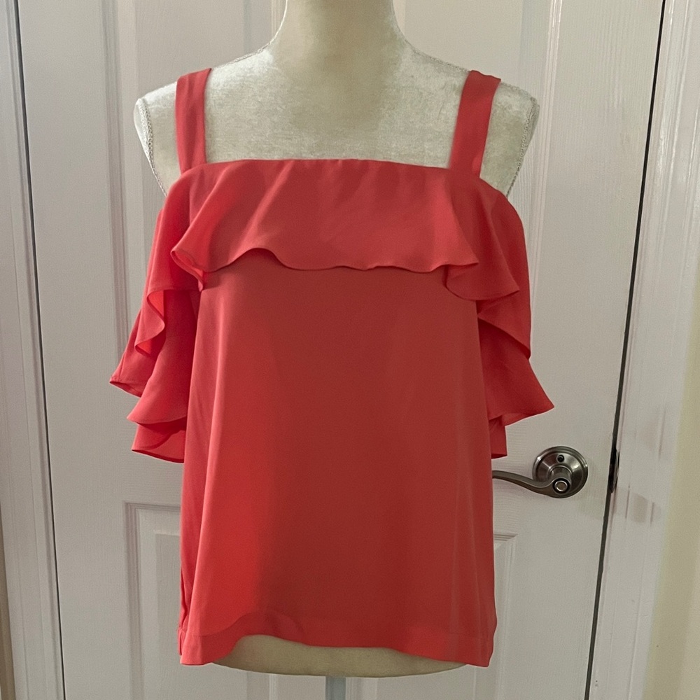 J. Crew Coral Ruffle Off-Shoulder Blouse